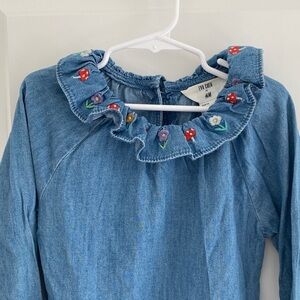H&M Eva Chen Girls Embroidered Collar Denim Dress size 6